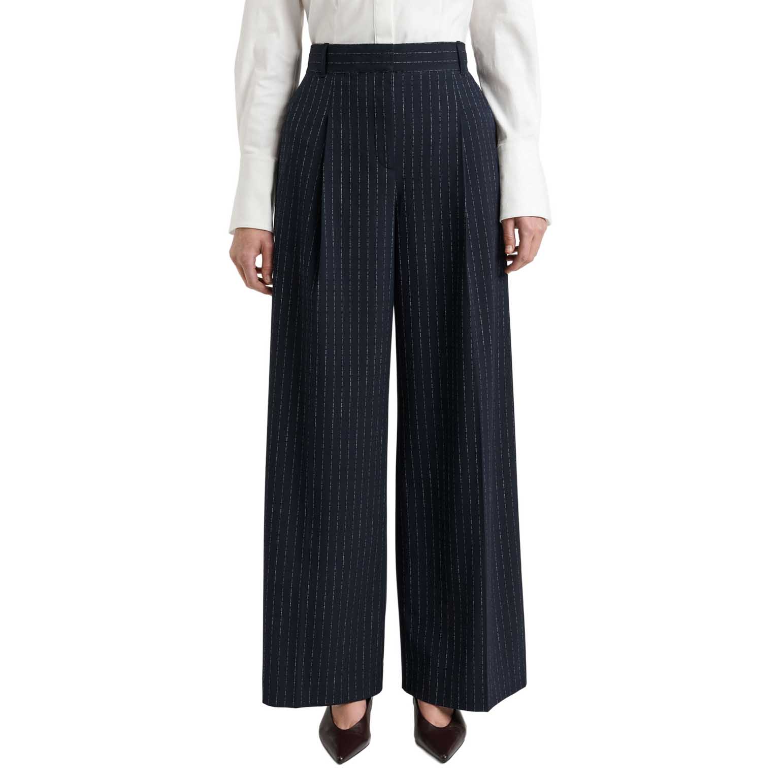 Veronika Maine Navy Pinstripe Straight Leg Pant